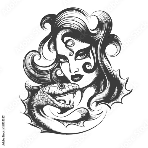 Billede på lærred Woman head with snake
