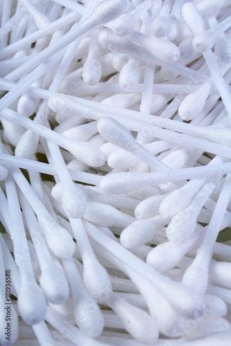 Cotton swabs ear cleaning or cosmetic tool as background texture pattern. Cot...