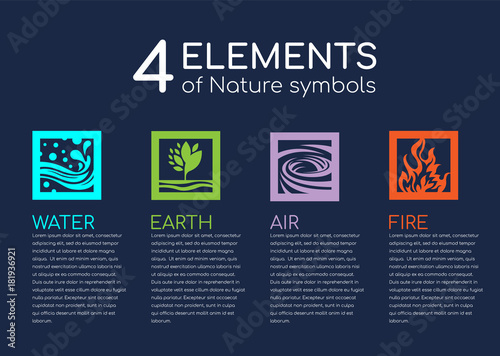 Nature 4  elements of nature symblos with Water, Fire, Earth and Air in square frame vector design