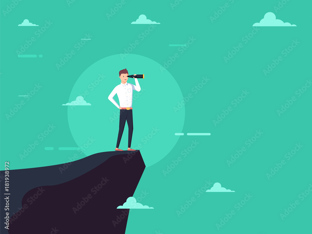 Vision concept in business with vector icon of businessman and telescope, monocular. Symbol leadership Vision concept in business with vector icon of businessman and telescope, monocular. Symbol leadership