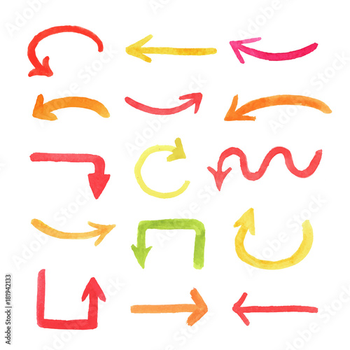 Watercolor collection of arrows. Hand drawn vector elements.
