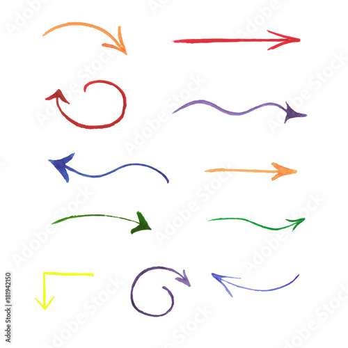 Watercolor collection of arrows. Hand drawn vector elements.