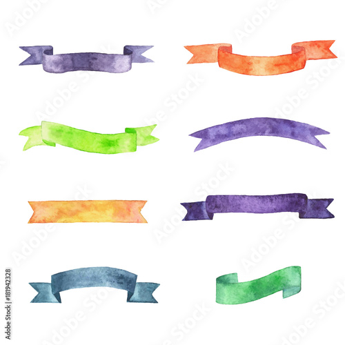 Set of vector watercolor ribbons. Hand drawn sings for text.