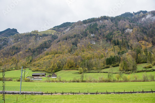 Engelberg, Switzerland, October 29;2017; Beautiful view of countryside village and mountain at autumn in Engelberg, Switzerland