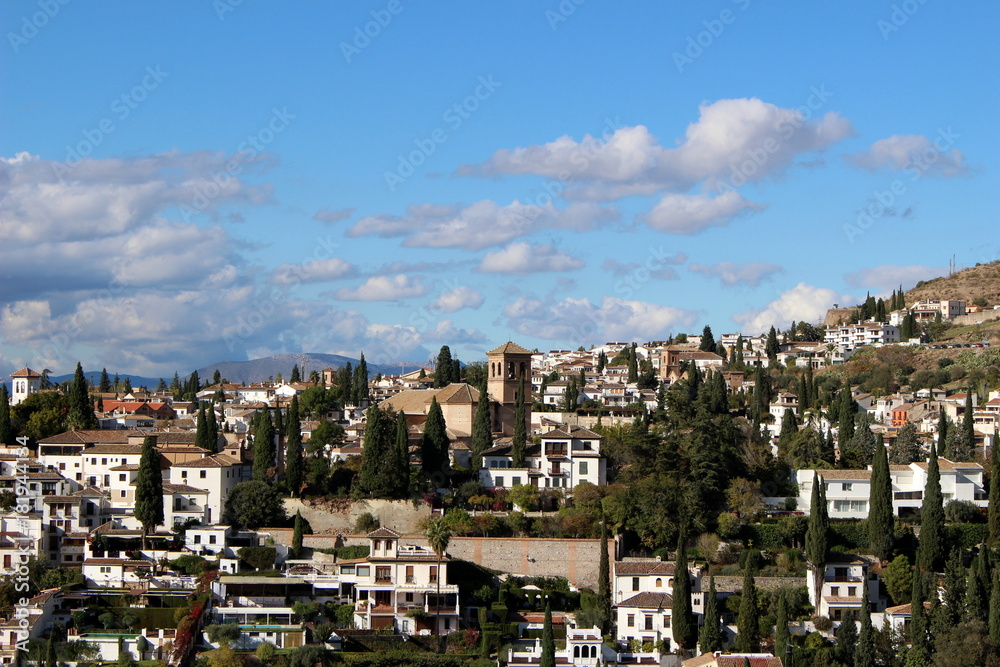 View of the city Granada from the Alhambra Palace / Andalucia, Granada, Spain