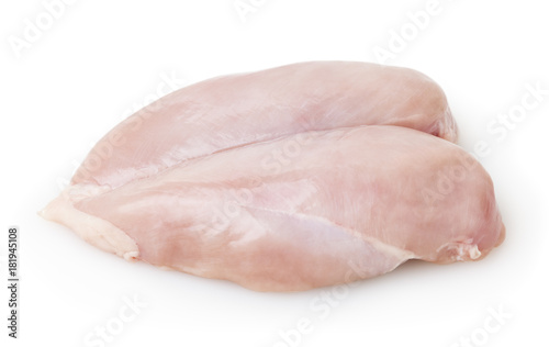 Raw skinless chicken breast fillet isolated on white background with clipping path
