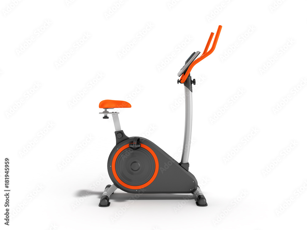 modern sport exercise bike yellow purple 3d render on white background