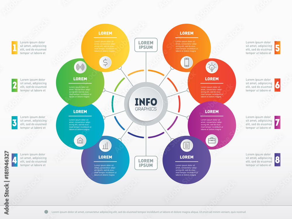 Part of the report with icons set. Vector infographic of technology or education process. Web Template of a circle infochart, diagram or presentation. Business concept with 8 options. Part of the report with icons set. Vector infographic of technology or education process. Web Template of a circle infochart, diagram or presentation. Business concept with 8 options.