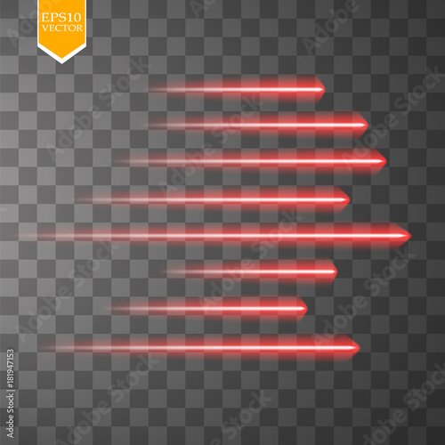 Speed glow red lines isolated. Set of motion signs. Vector illustration.