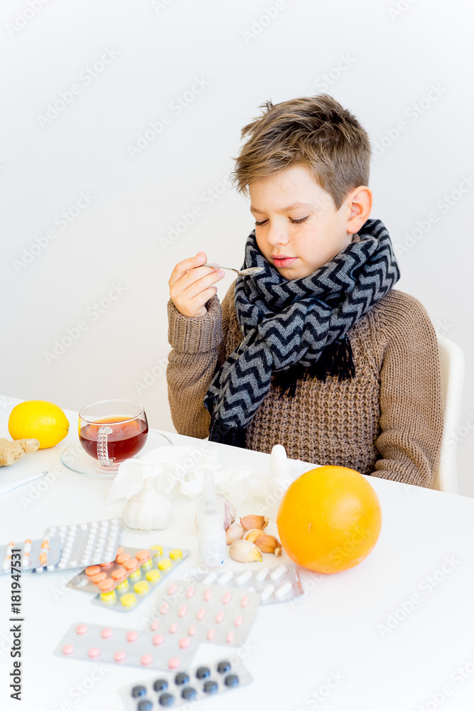 Boy having flu