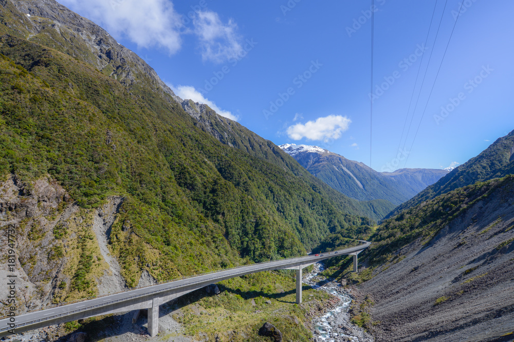 Bridge in the valley in Arthur's Pass New Zealand