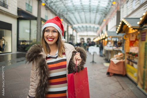 Beautiful woman christmas shopping