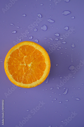 Top view of Fresh Navel Orange with Water Splash