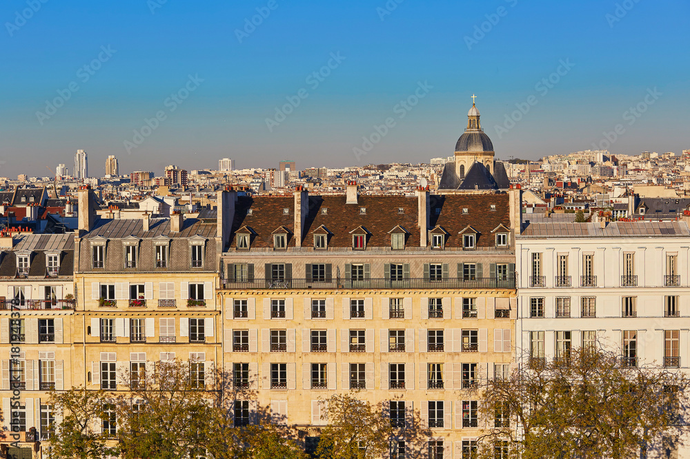 Aerial panoramic cityscape view of Paris, France