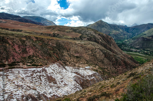 Salt natural mine. Inca Salt pans at Maras, near Cuzco in Sacred Valley, Peru