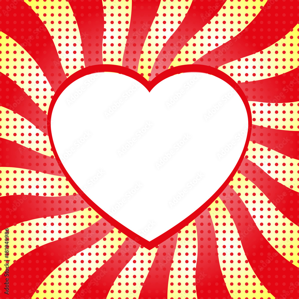 Pop Art template with hearts, Retro sunburst ray in vintage style, romantic frame Pop Art template with hearts, Retro sunburst ray in vintage style, romantic frame
