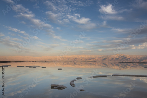Reflection of clouds on water  Dead Sea  Israel