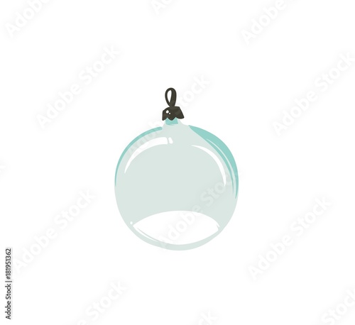 Hand drawn vector Merry Christmas time cartoon graphic illustration design element with xmas tree empty glass snow globe ball isolated on white background