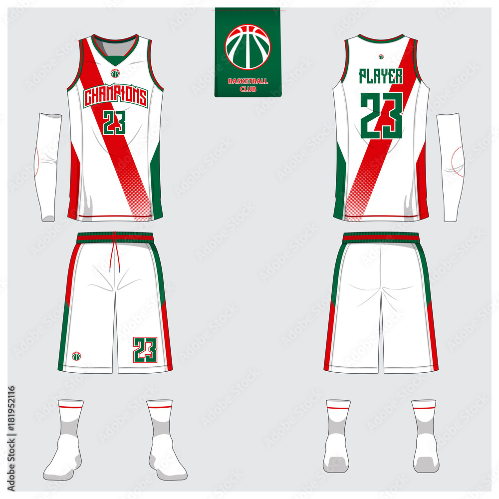 Basketball uniform template design. Tank top t-shirt mockup for basketball  club. Front view and back view basketball jersey. Vector Illustration.  Stock Vector | Adobe Stock