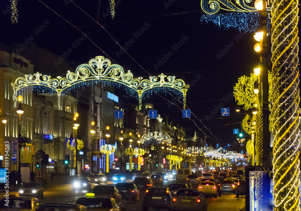 Nevsky Avenue in Christmas decoration. St. Petersburg. Russia