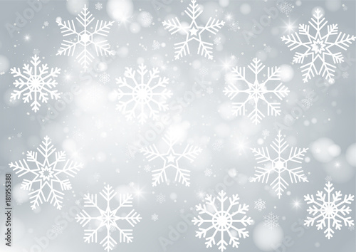 Merry Christmas and Happy new year. Abstract snowflakes blur bokeh of light on background. Vector illustration