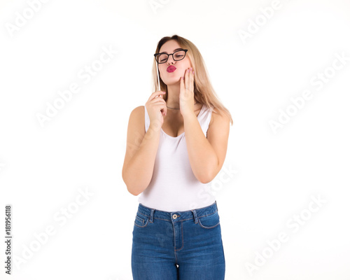 Young cute girl with glasses, isolated 