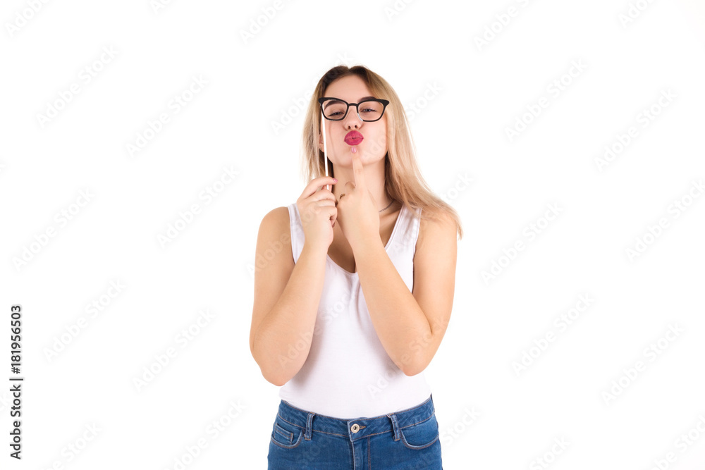 Young cute girl with glasses, isolated Young cute girl with glasses, isolated