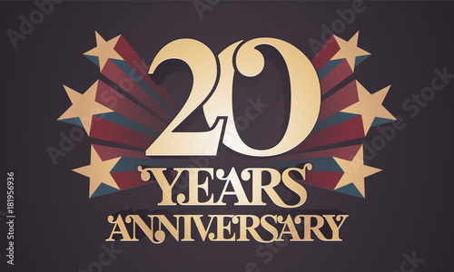 20 years anniversary vector icon,  logo. Graphic design element with  golden numbers for 20th anniversary celebration