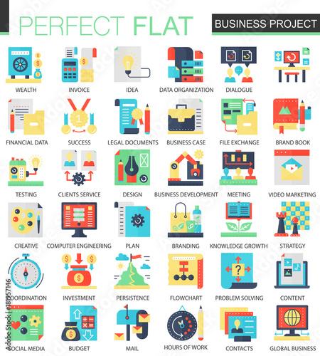 Vector Business finance project complex flat icon concept. Web infographic design icons.