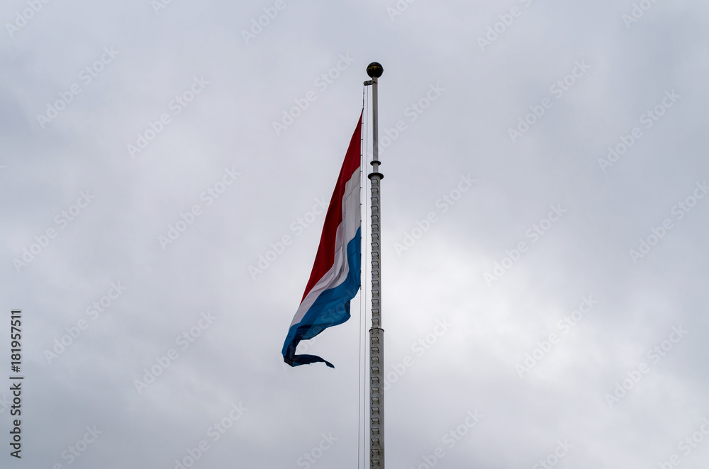 Low Angle View of Pole with Flag in Luxembourg City, Luxembourg