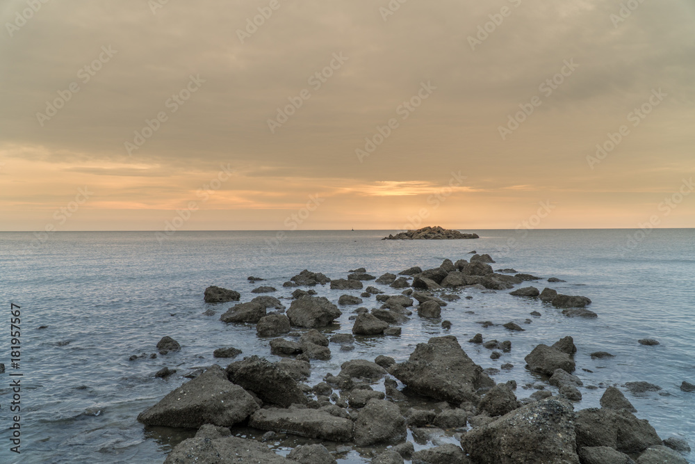 sunrise scenic with stone in foreground sunrise scenic with stone in foreground