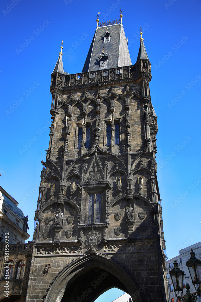Fototapeta premium The Powder Tower is a high medieval Gothic tower in Prague, Czech Republic