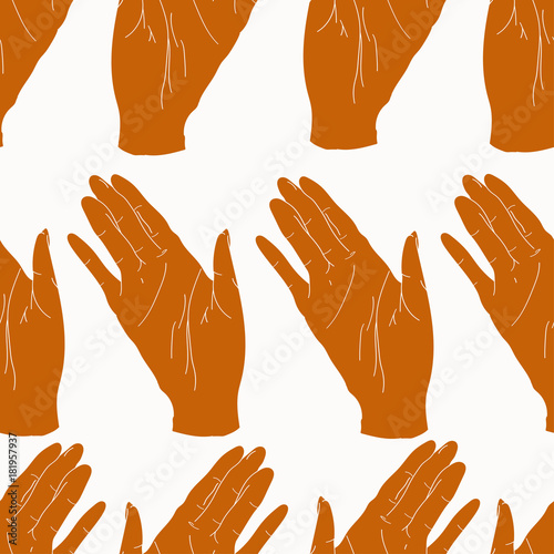 seamless pattern with painted waving orange hands on a white background