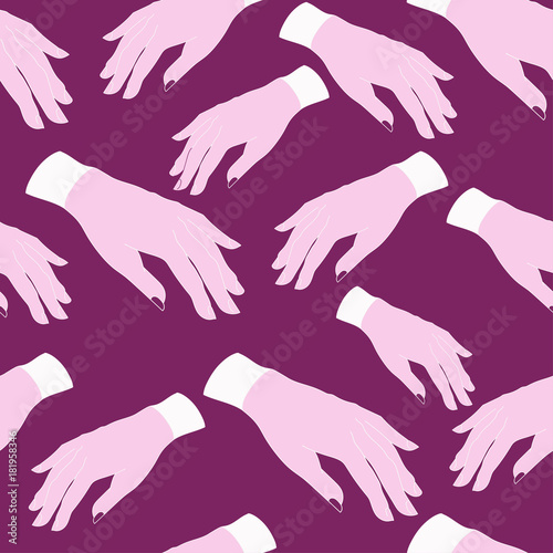 seamless pattern with hands on a pink background