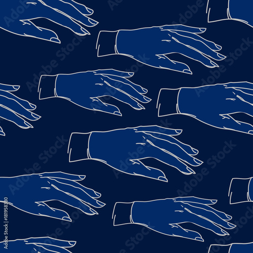 seamless pattern with painted blue hands on a blue background
