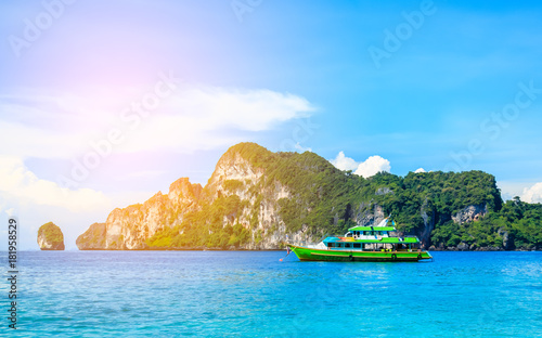 The boat in andaman sea Phi Phi Islands Krabi Thailand.