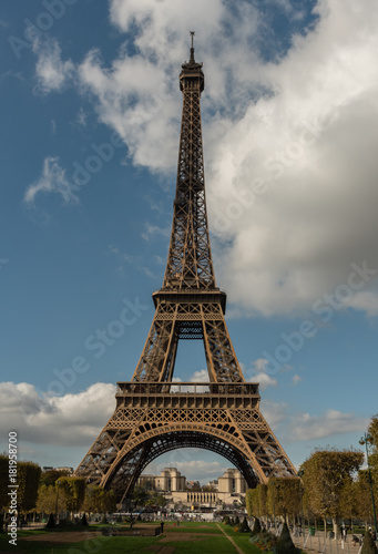 Eiffel Tower in late October set against Trocadero background