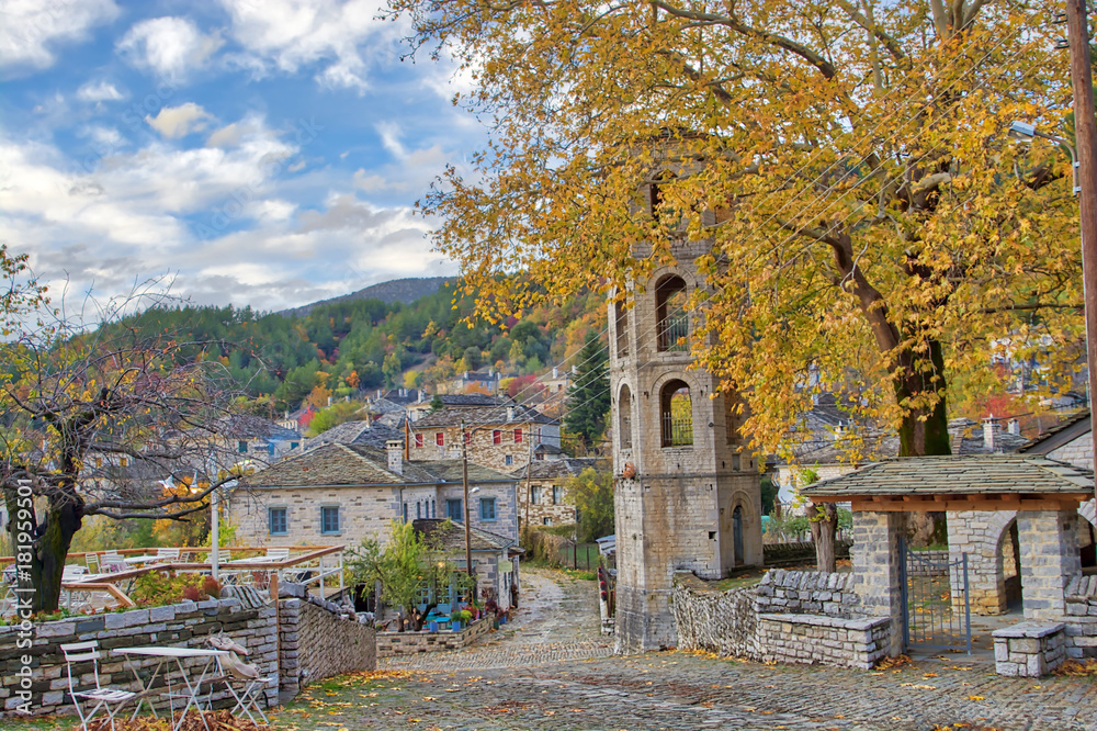 Ταπετσαρία Sunset on a traditional alley in Megalo Papingo village in Ioannina, Greece