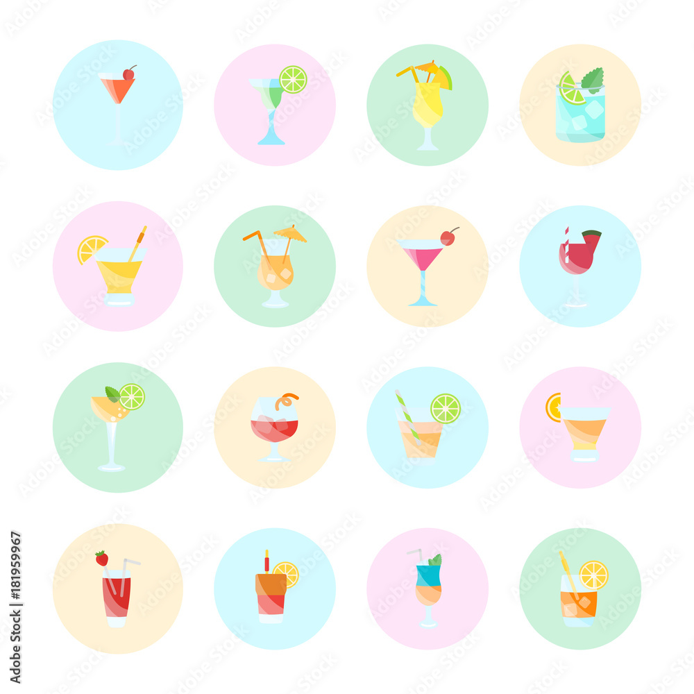 Set Vector Flat Icons of Coctails Set Vector Flat Icons of Coctails