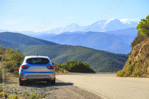 Fototapeta Naklejka Na Ścianę i Meble -  A car in the mountainf of Corsica Island in France