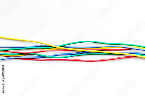 Network cables for computer on white background top view copyspace