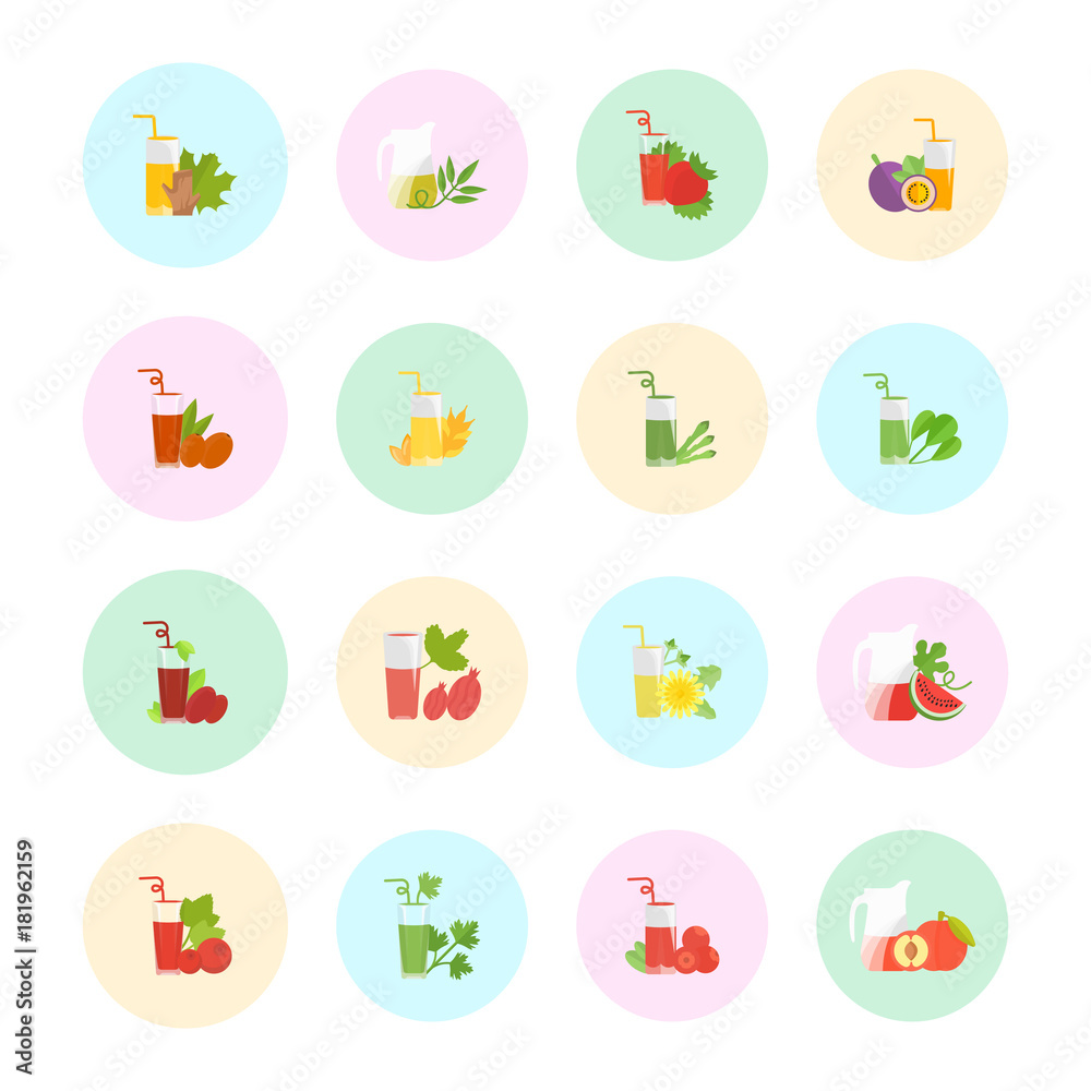 Set Vector Flat Icons of Juice