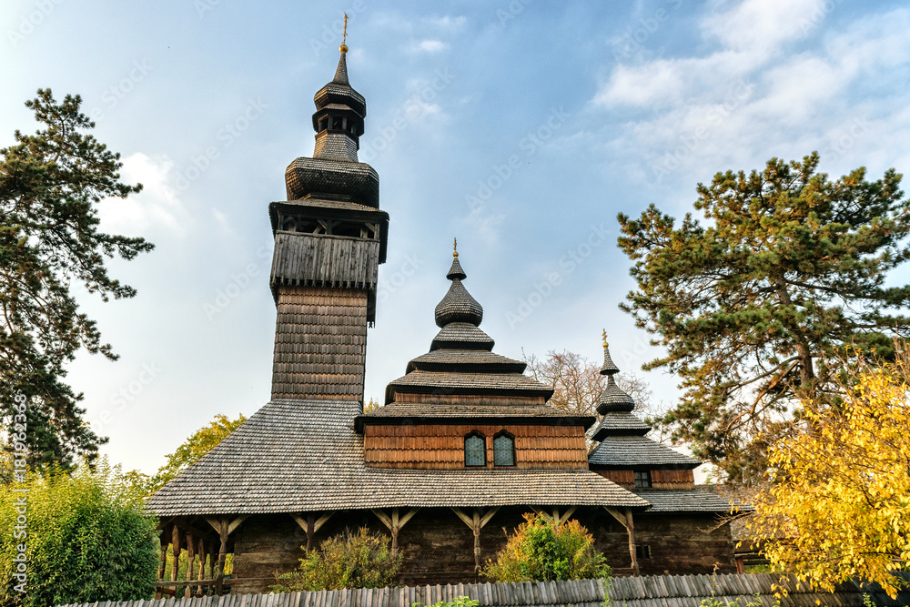 Wooden Saint Michael's Church (1777) in Museum of Folk Architecture and Life, Uzhhorod, Ukraine