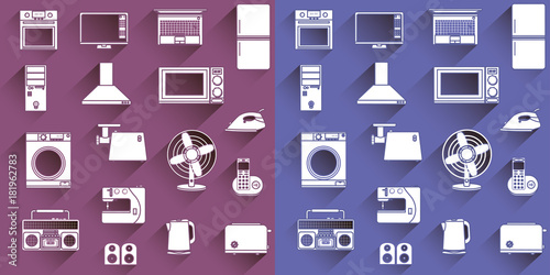 vector set of flat icons of home appliances and electronics
