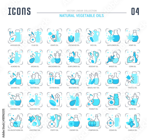 Set Blue Line Icons of Oils.