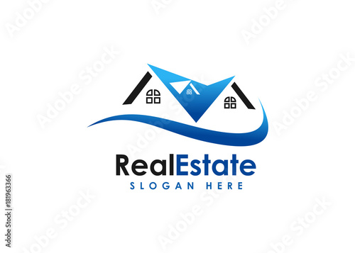 Real estate logo template. blue and black color