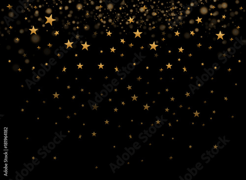 Gold stars falling confetti isolated on black background. Golden abstract rain confetti. Decoration sparkle explosion festive. Vector illustration EPS10