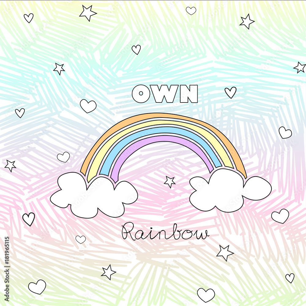 Set of star, sky, rainbow, cloud and heart. Collection of flat weather forecast icons, pattern, label for child, symbol, nursery room decoration. Vector doodle for logo, postcard, web and print design
