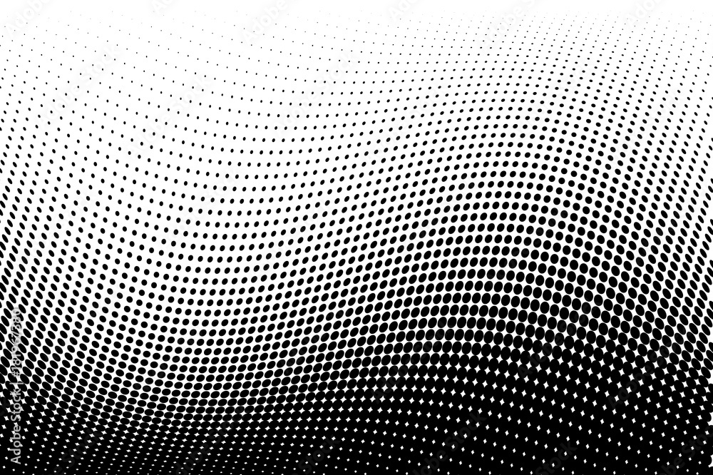 Wavy  Halftone background. Comic dotted pattern. Pop art style. Backdrop with circles, dots, rounds design element
