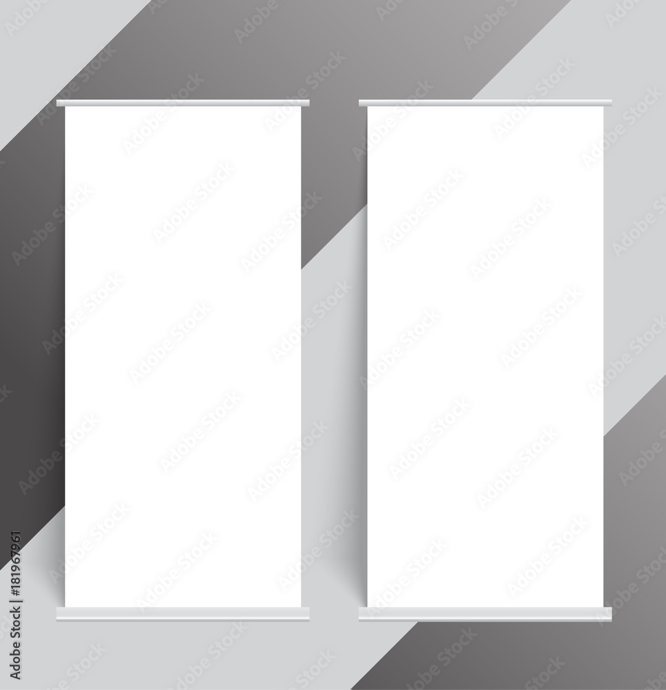 Blank two Roll up banner stand mockup cover template. Blank two Roll up banner stand mockup cover template.